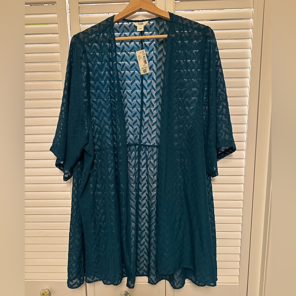 Chevron Pattern Sheer Teal Kimono, PENN, new with tags!